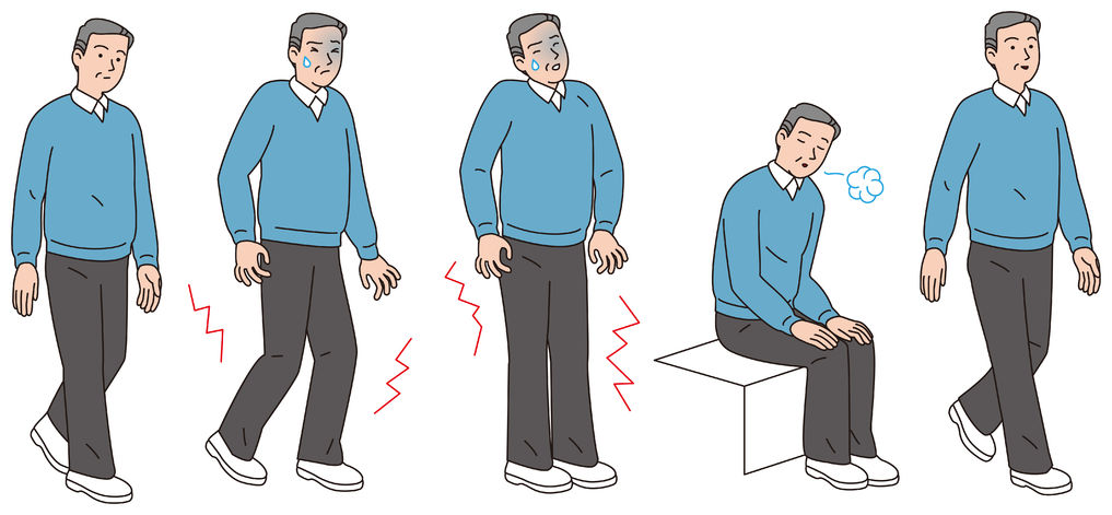 脊柱管狭窄症で腰と足が痛く歩くのが困難なイラスト